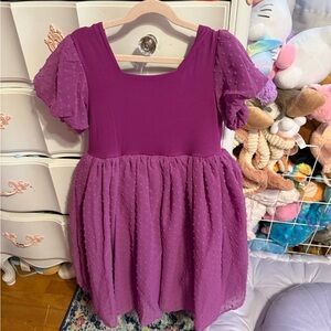 Vibrant Purple Kids Dress with Puff Sleeves